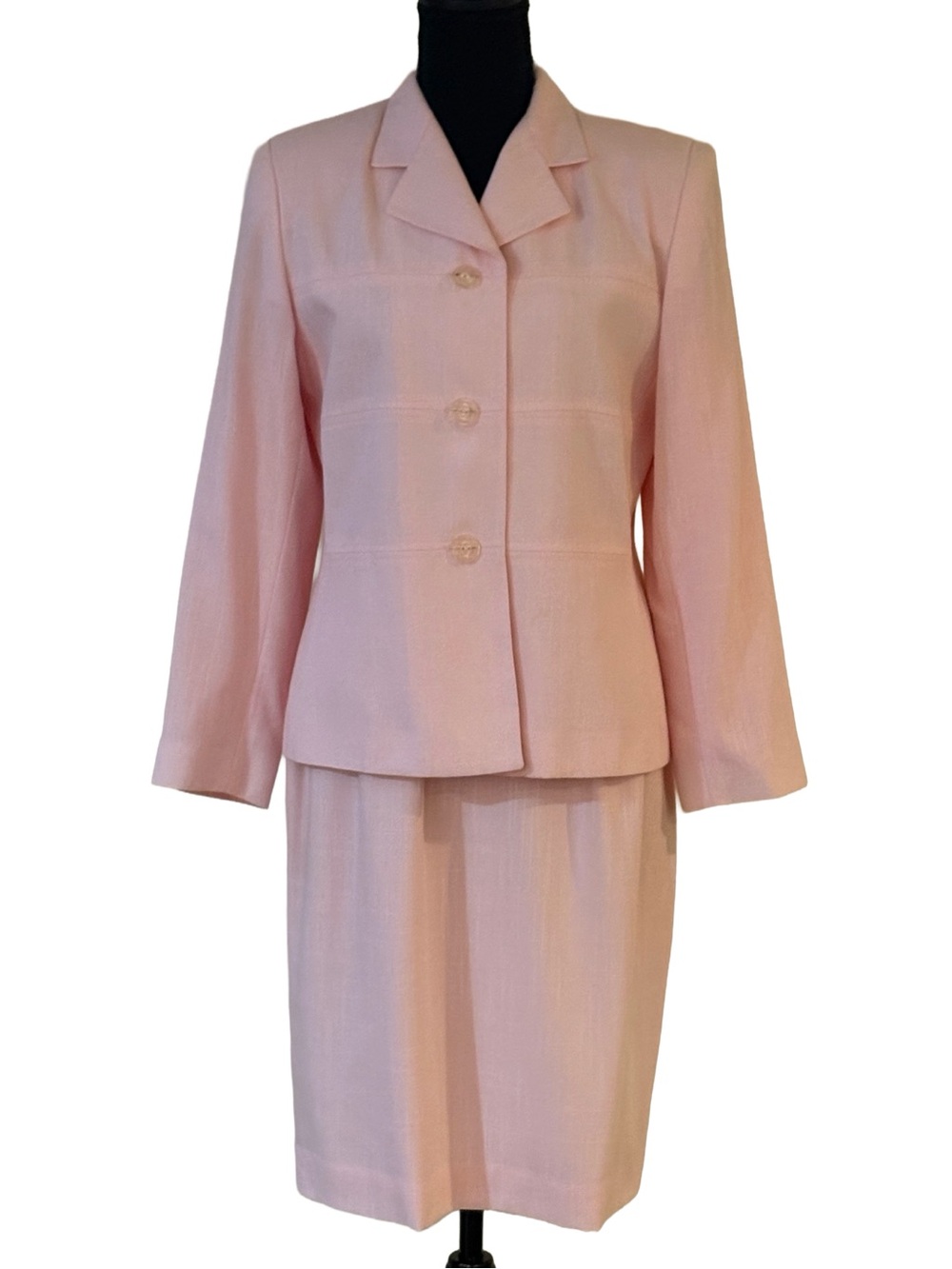 Vintage Oleg Cassini Petite Pink Skirt Suit Set Jacket 8 Skirt 10